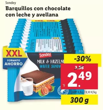 Oferta de Sondey - Barquillos Con Chocolate Con Leche Y Avellana por 2,49€ en Lidl