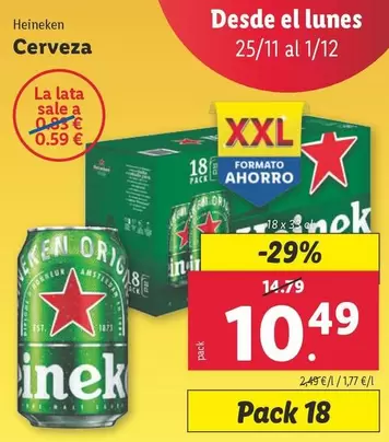 Oferta de Heineken - Cerveza por 10,49€ en Lidl