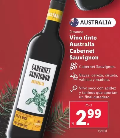 Oferta de Cimarosa - Vino Tinto Australia Cabernet Sauvignon por 2,99€ en Lidl