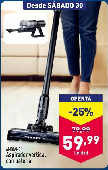 Oferta de Ambiano - Aspirador Vertical Con Bateria por 59,99€ en ALDI