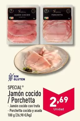 Oferta de Jamon Cocido / Porchetta por 2,69€ en ALDI