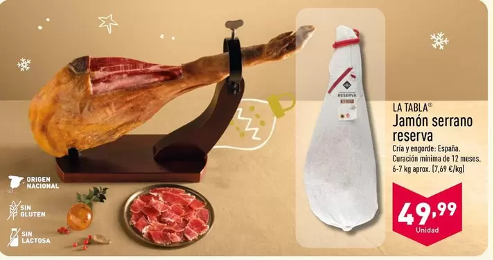 Oferta de Origen - Jamón Serrano Reserva por 49,99€ en ALDI