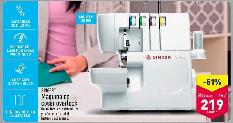 Oferta de Singer - Maquina De Coser Overlock por 219€ en ALDI