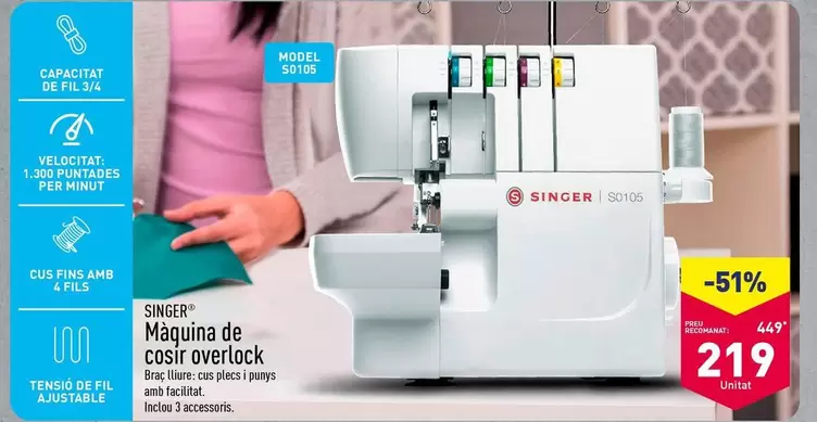 Oferta de Singer - Maquina De Cosir Overlock por 219€ en ALDI