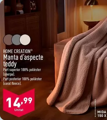 Oferta de Home Creation - Manta D'aspecte Teddy por 14,99€ en ALDI