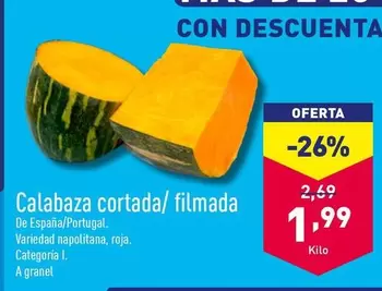 Oferta de Calabaza Cortada/filmada por 1,99€ en ALDI