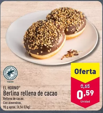 Oferta de Berlina Rellena De Cacao por 0,59€ en ALDI