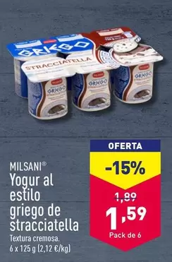 Oferta de Milsani - Yogur Al Estilo Griego De Stracciatella por 1,59€ en ALDI