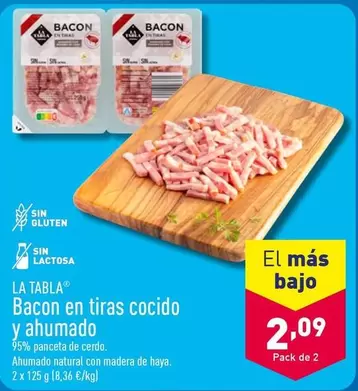 Oferta de Bacon En Tiras Cocido Y Ahumado por 2,09€ en ALDI