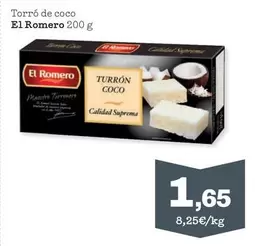 Oferta de El Romero - Torró De Coco por 1,65€ en Sorli