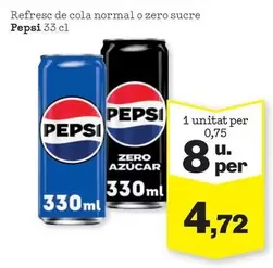 Oferta de Pepsi - Refresc De Cola Normal O Zero Sucre por 4,72€ en Sorli