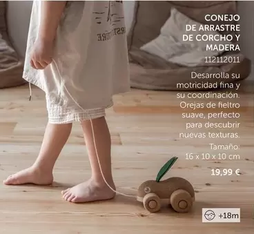 Oferta de Conejo -  De Arrastre De Corcho Y Madera por 19,99€ en EurekaKids