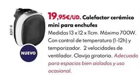 Oferta de Calefactor Cerámico Mini Para Enchufes por 19,95€ en BricoCentro