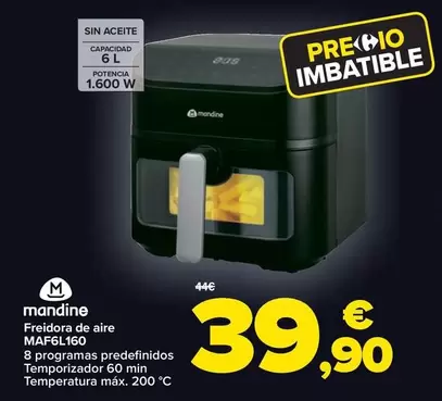 Oferta de Mandine - Freidora De Aire MAF6L160 por 39,9€ en Carrefour Market