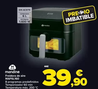 Oferta de Mandine - Freidora De Aire MAF6L160 por 39,9€ en Carrefour Market