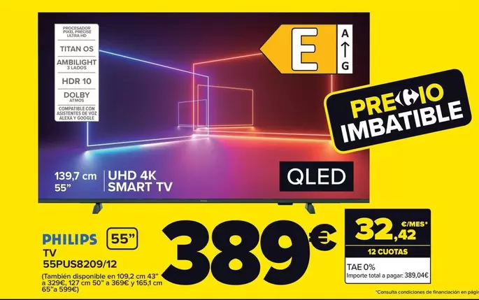 Oferta de Philips - Tv  55pus820912 por 389€ en Carrefour