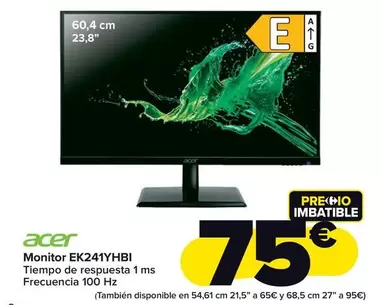 Oferta de Acer - Monitor Ek241yhbi por 75€ en Carrefour