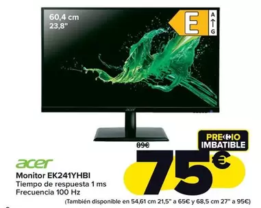 Oferta de Acer - Monitor Ek241yhbi por 75€ en Carrefour