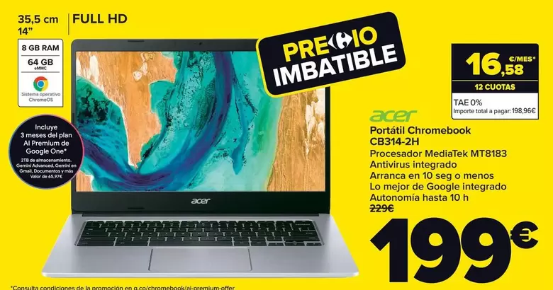 Oferta de Acer - Portátil Chromebook Cb314-2h por 199€ en Carrefour