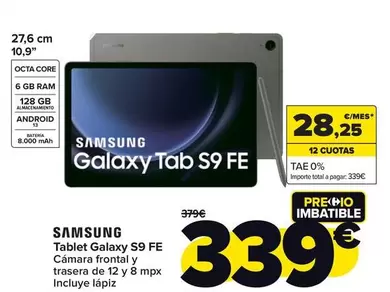 Oferta de Samsung - Tablet Galaxy S9 Fe por 339€ en Carrefour