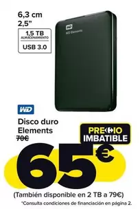 Oferta de WD - Disco Duro Elements por 65€ en Carrefour