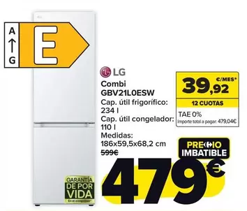 Oferta de LG - Combi Gbv21l0esw por 479€ en Carrefour