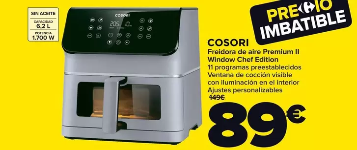 Oferta de Cosori - Freidora De Aire Premium II Window Chef Edition por 89€ en Carrefour