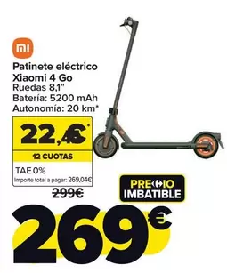 Oferta de Xiaomi - Patinete Eléctrico 4 Go por 269€ en Carrefour