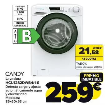 Oferta de Candy - Lavadora  Hcu1282dwb41-S por 259€ en Carrefour