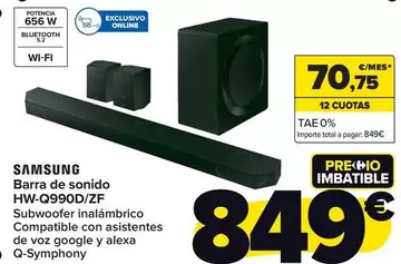 Oferta de Samsung - Barra De Sonido HW-Q990D/ZF por 849€ en Carrefour