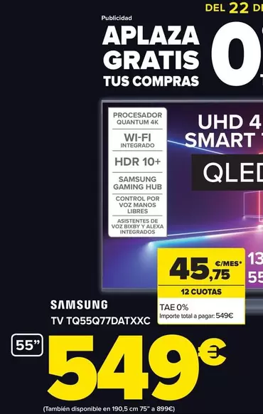 Oferta de Samsung - Tv Tq55q77datxxc por 549€ en Carrefour