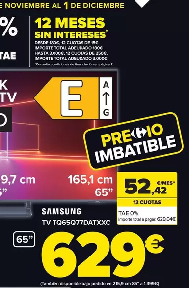 Oferta de Samsung - Tv Tq65q77datxxc por 629€ en Carrefour