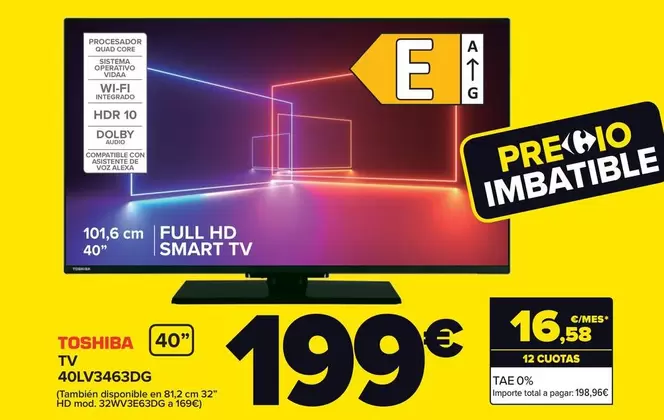 Oferta de Toshiba - Tv 40lv3463dg por 199€ en Carrefour