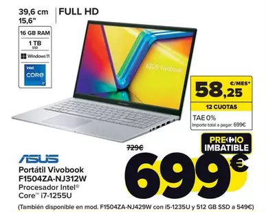 Oferta de Asus - Portátil Vivobook  F1504za-Nj312w por 699€ en Carrefour