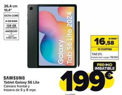 Oferta de Samsung - Tablet Galaxy S6 Lite por 199€ en Carrefour