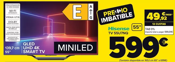 Oferta de Hisense - Tv 55u7nq por 599€ en Carrefour