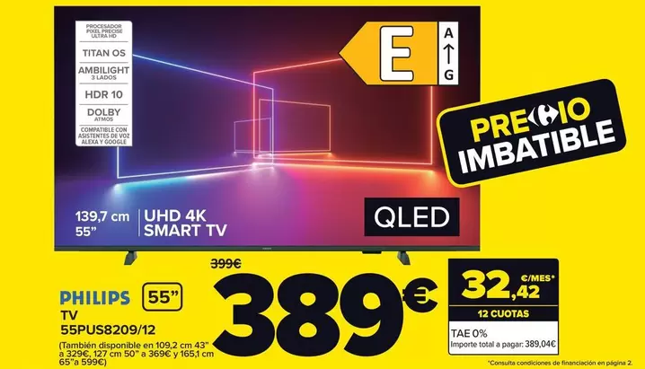 Oferta de Philips - Tv  55pus820912 por 389€ en Carrefour