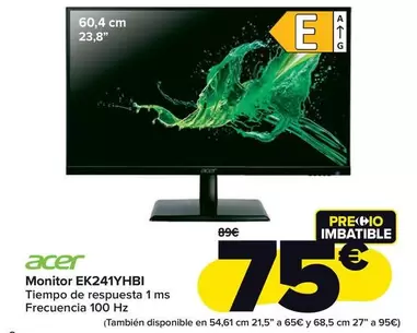 Oferta de Acer - Monitor Ek241yhbi por 75€ en Carrefour