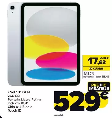 Oferta de Apple - Ipad 10ª Gen por 529€ en Carrefour