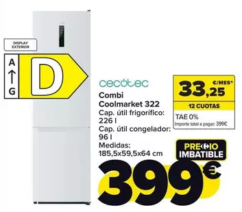 Oferta de Cecotec - Combi  Coolmarket 322 por 399€ en Carrefour