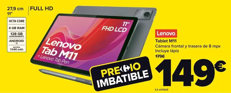 Oferta de Lenovo - Tablet M11 por 149€ en Carrefour