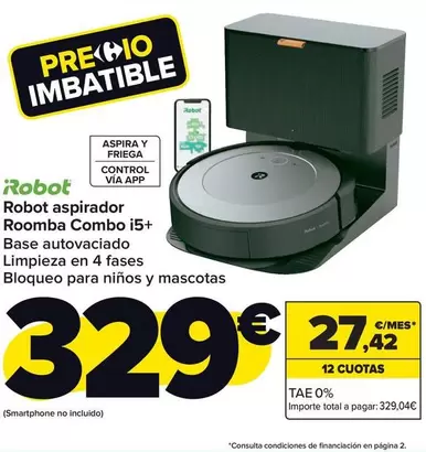 Oferta de Irobot - Robot Aspirador Roomba Combo I5+ por 329€ en Carrefour