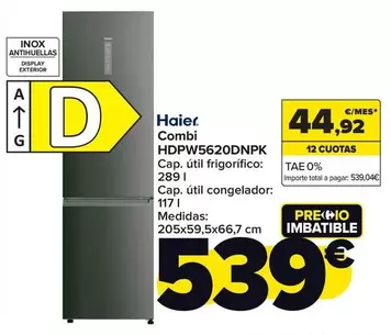 Oferta de Haier - Combi Hdpw5620dnpk por 539€ en Carrefour