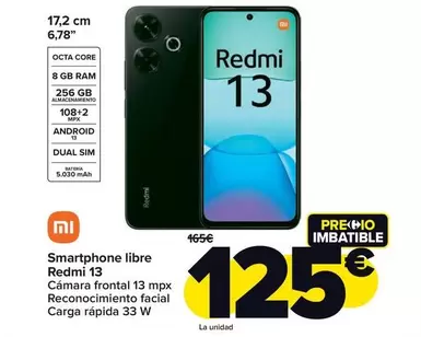 Oferta de Xiaomi - Smartphone Libre Redmi 13 por 125€ en Carrefour