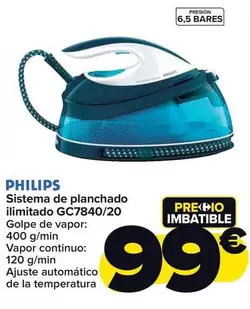 Oferta de Philips - Sistema De Planchado Ilimitado GC7840/20 por 99€ en Carrefour