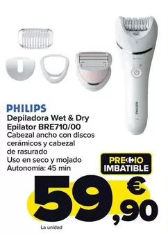 Oferta de Philips - Depiladora Wet & Dry  Epilator BRE710/00 por 59,9€ en Carrefour