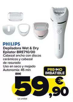 Oferta de Philips - Depiladora Wet & Dry  Epilator BRE710/00 por 59,9€ en Carrefour