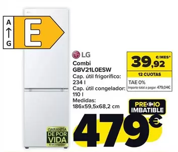 Oferta de LG - Combi Gbv21l0esw por 479€ en Carrefour