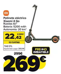 Oferta de Xiaomi - Patinete Eléctrico 4 Go por 269€ en Carrefour