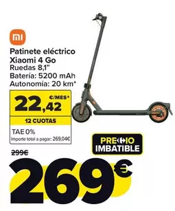 Oferta de Xiaomi - Patinete Eléctrico 4 Go por 269€ en Carrefour